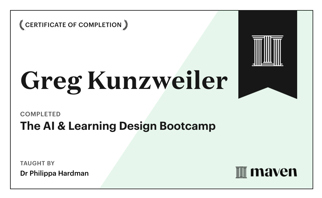 Certificate for The AI Bootcamp for L&D