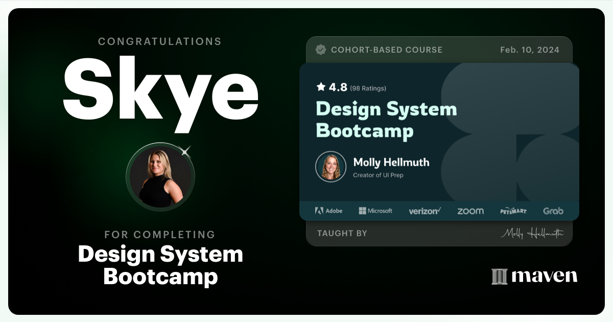 Certificate of Completion for Design System Bootcamp