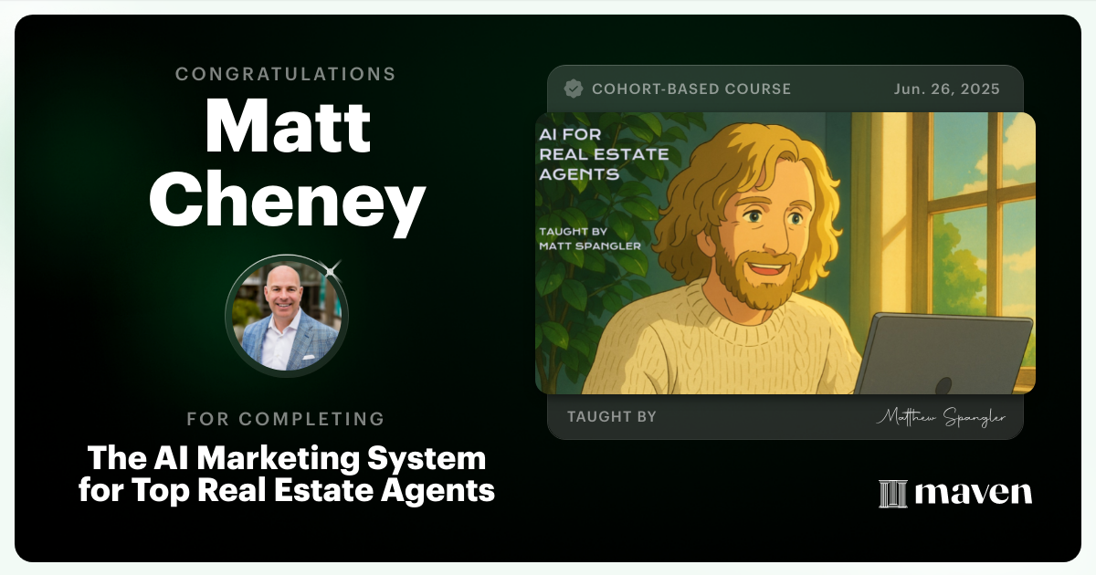Certificate of Completion for The AI Marketing System for Top Real Estate Agents