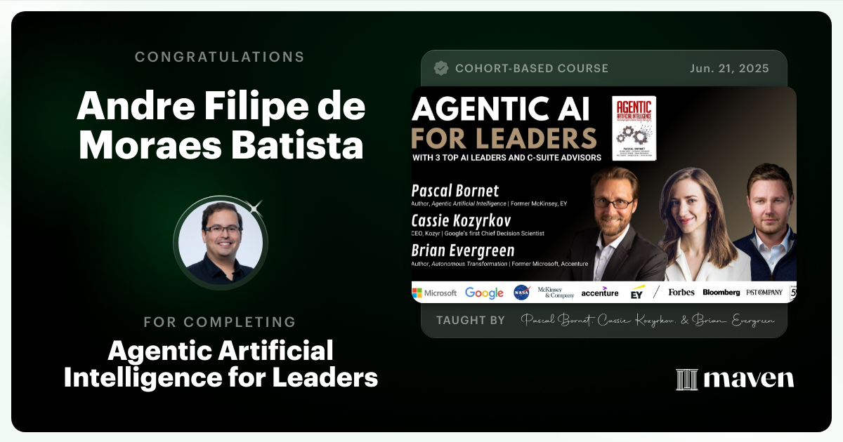Certificate of Completion for Agentic Artificial Intelligence for Leaders