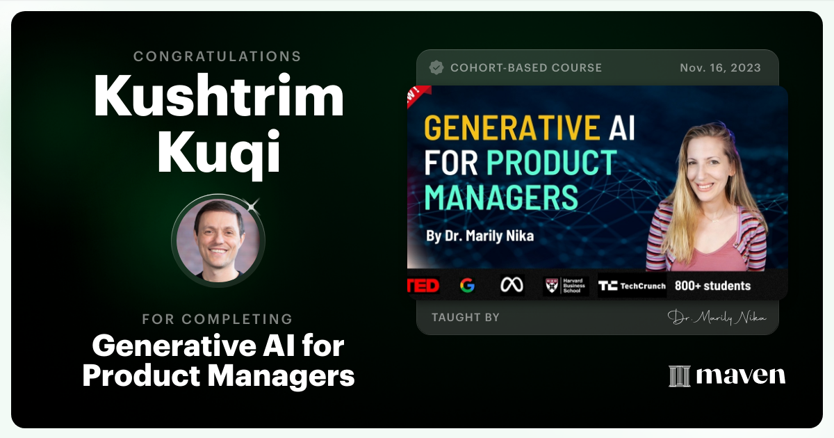 Certificate of Completion for Generative AI for Product Managers