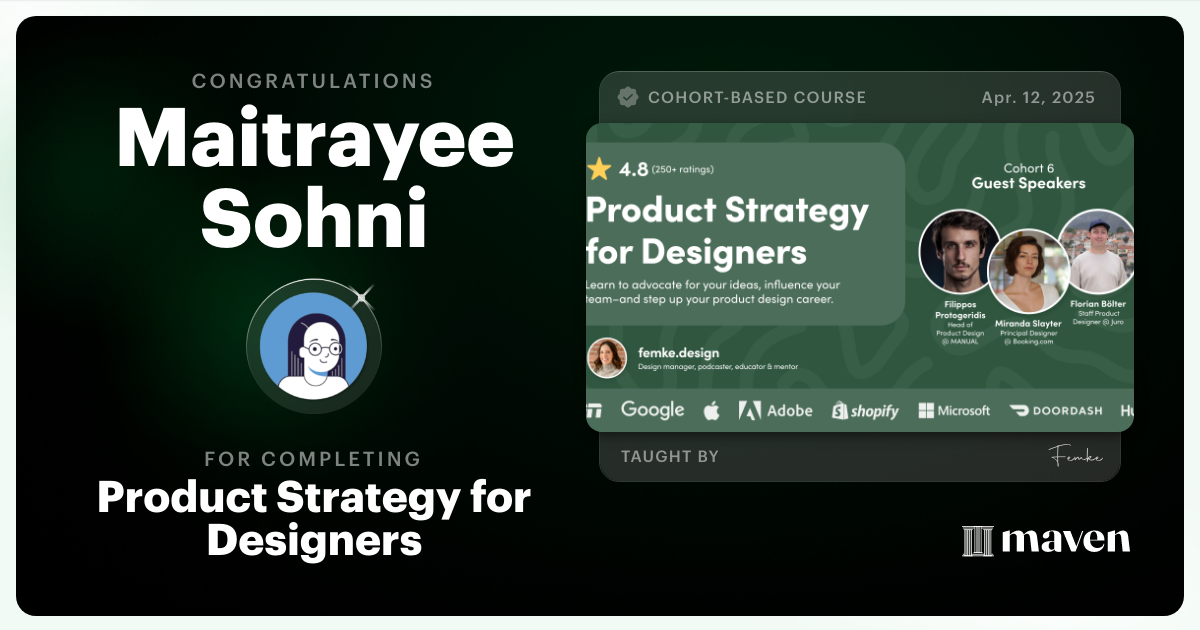Certificate of Completion for Product Strategy for Designers