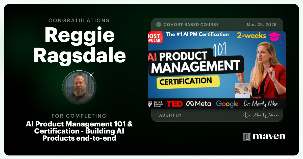 Certificate of Completion for AI Product Management 101 & Certification - Building AI Products end-to-end