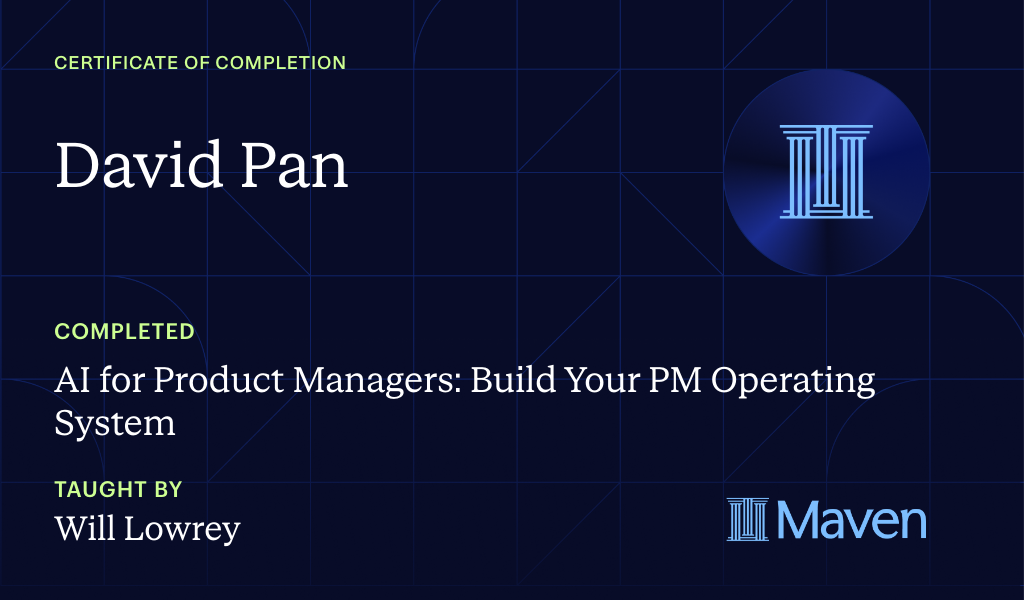 Certificate for AI for Product Managers: From Basic Skills to Working System in 4 Weeks