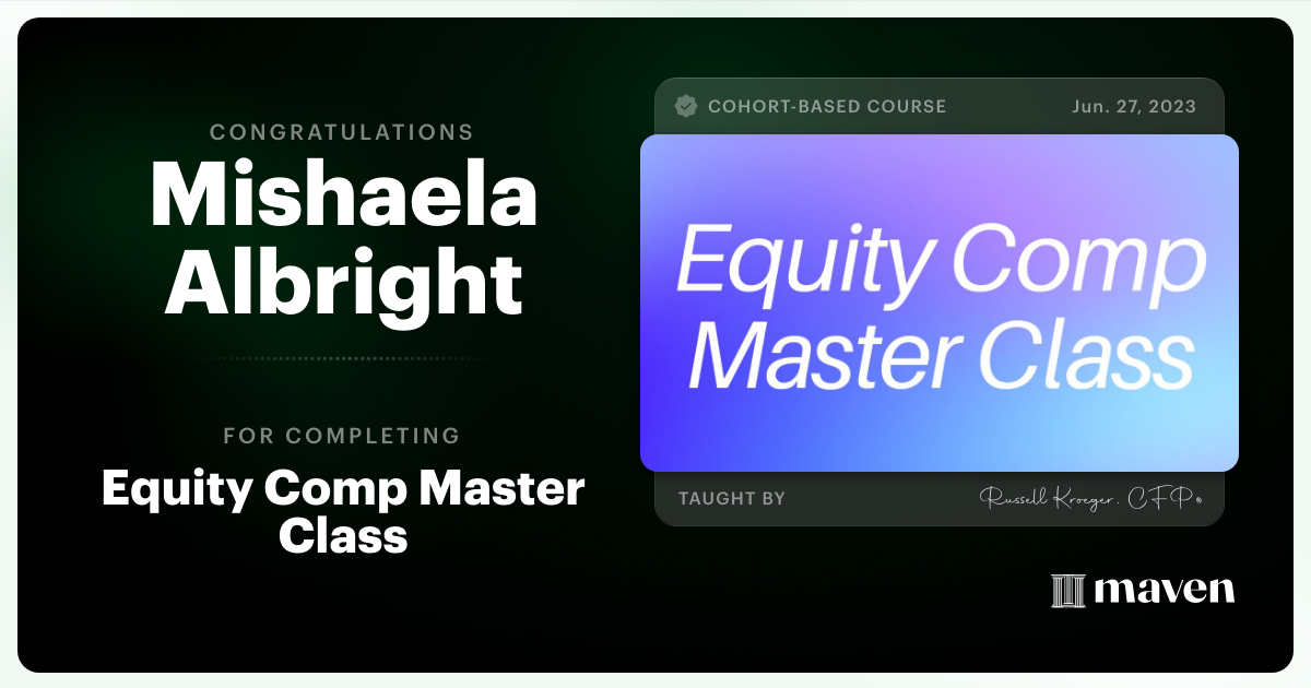 Certificate of Completion for Equity Comp Master Class