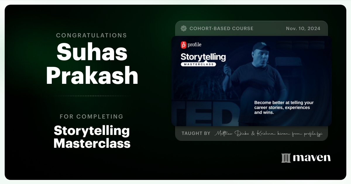 Certificate of Completion for Storytelling Masterclass