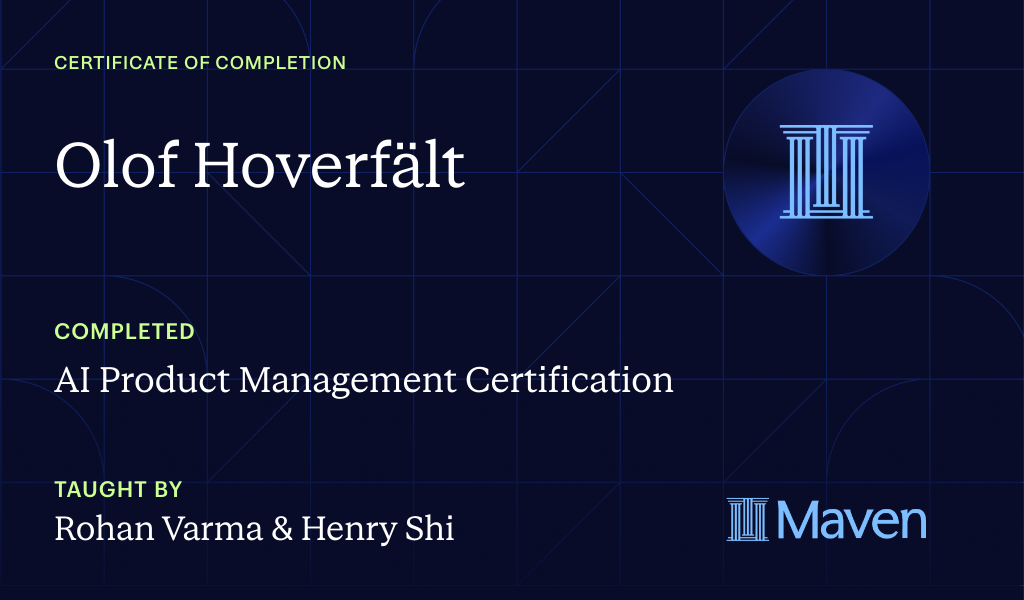 Certificate for AI Product Management Certification by Product Faculty