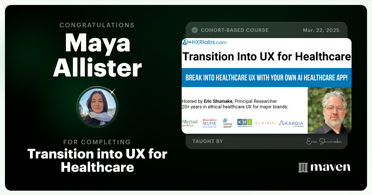 Certificate of Completion for Transition into UX for Healthcare